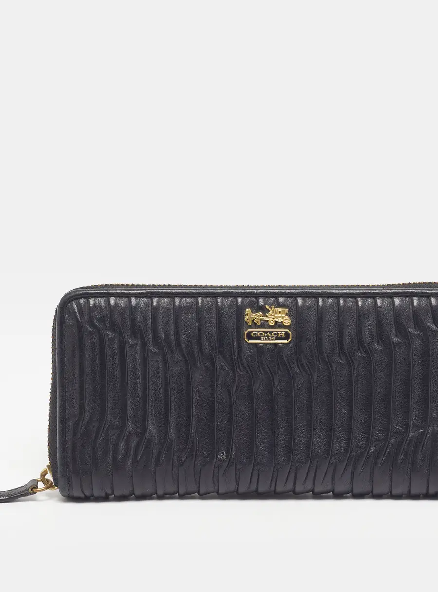 Coach Madison Accordion Black Leather Zip Around