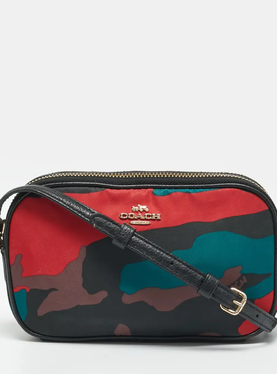 Coach Double Zip Mini Multicolor Camo Print Nylon Crossbody Bag