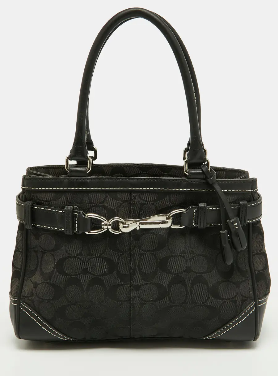 Coach Hampton Black Signature Canvas and Leather Tote