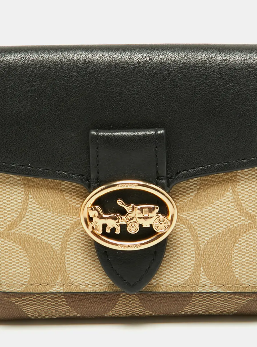 Coach Georgie Beige/Black Signature Coated Canvas and Leather Compact Wallet