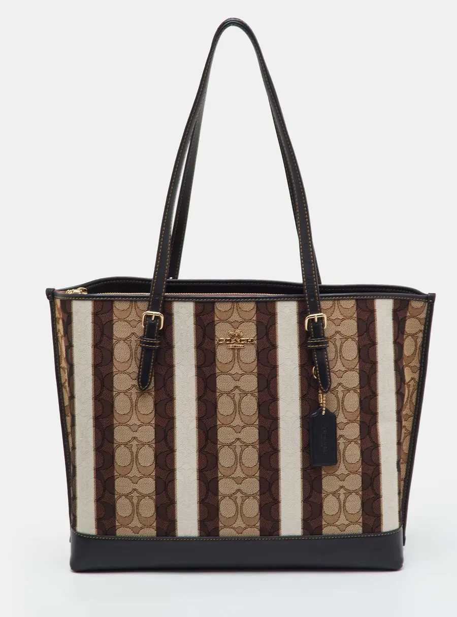 Coach Mollie Multicolor Chalk Signature Canvas and Leather Stripe Tote