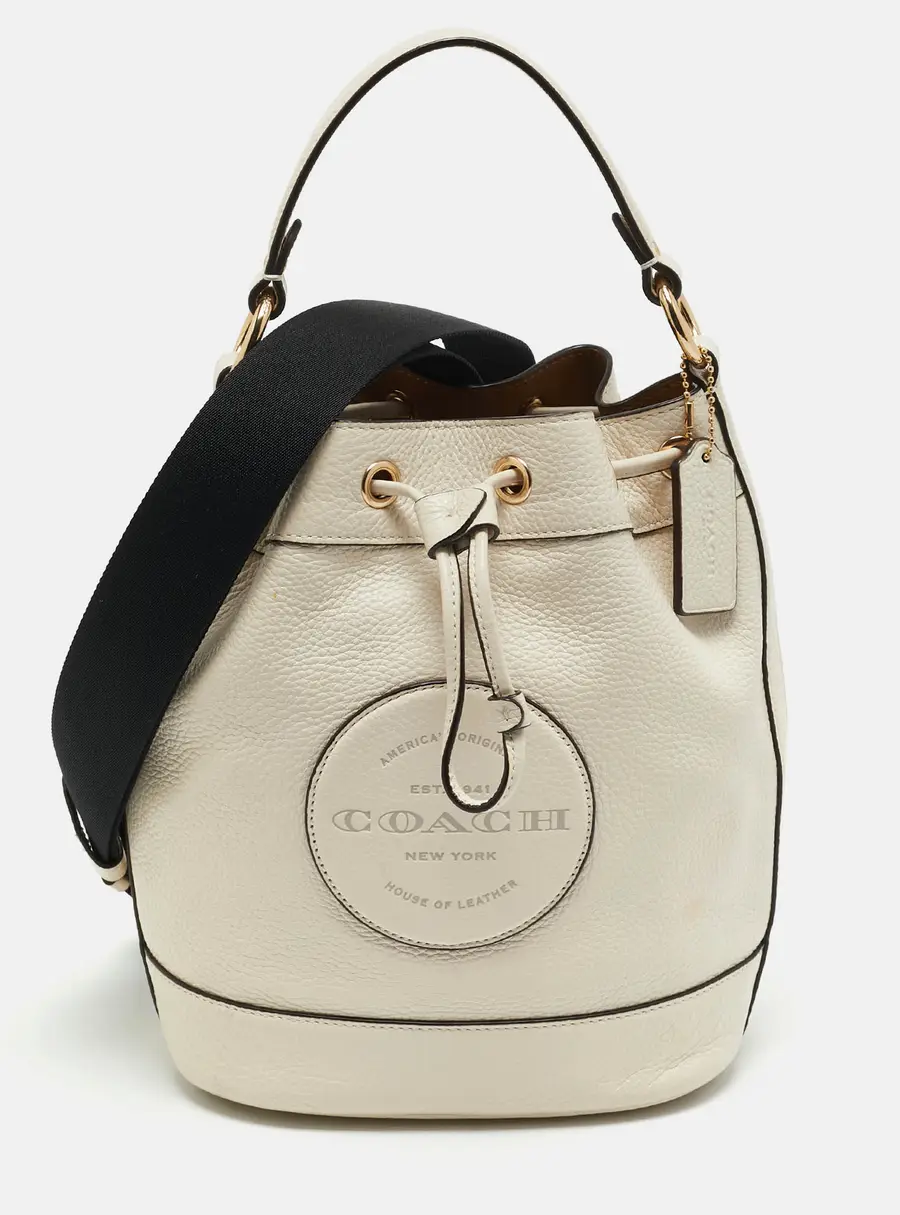 Coach Dempsey White Leather Drawstring Bucket Bag