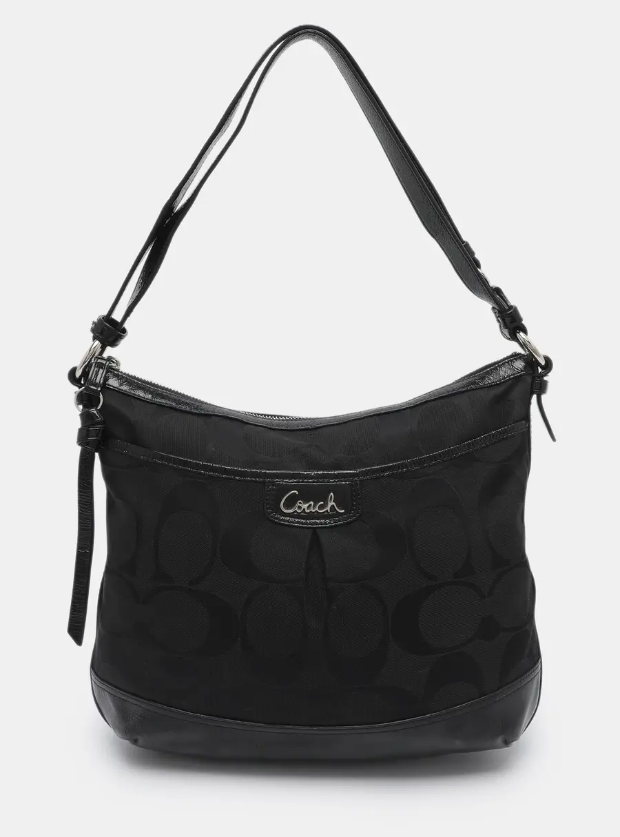Coach Black Signature Canvas and Patent Leather Shoulder Bag