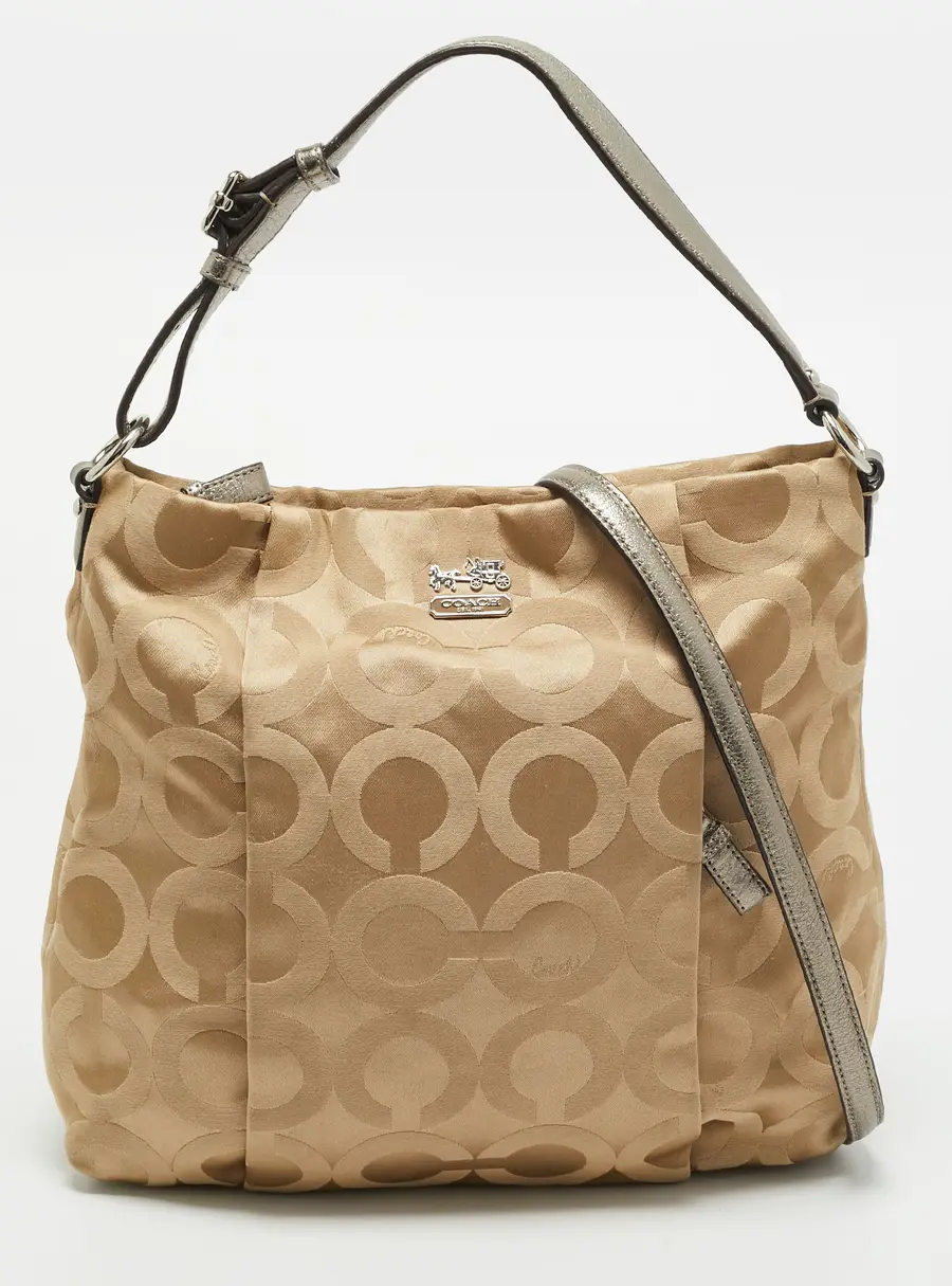 Coach Madison Isabella Beige/Metallic Op Art Fabric and Leather Shoulder Bag