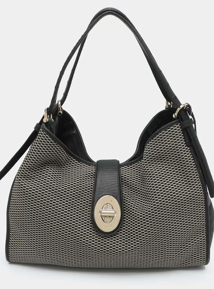 Coach Madison Black/Beige Canvas And Leather Shoulder Bag