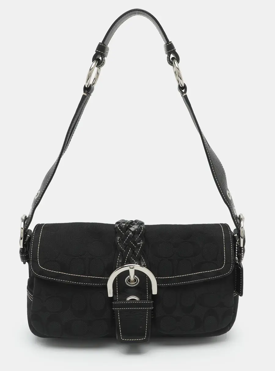 Coach Black Signature Canvas and Leather Shoulder Bag