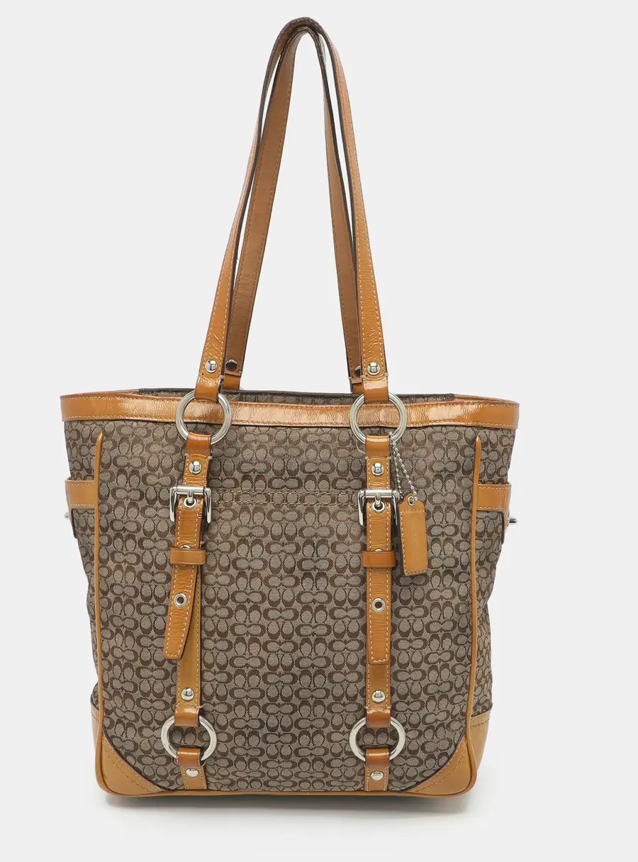 Coach Gallery Beige/Orange Signature Canvas and Patent Leather Shoulder Bag