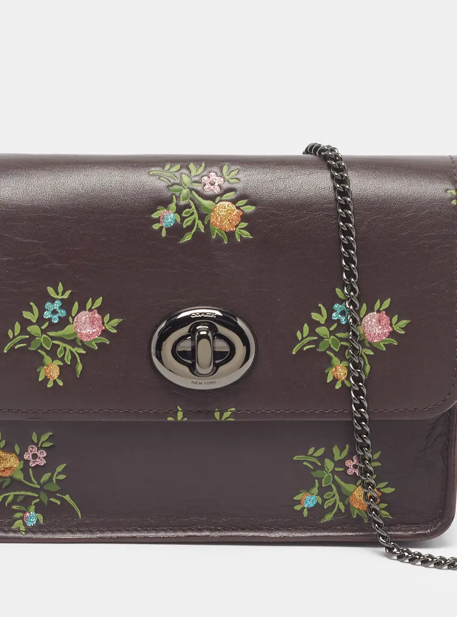 Coach Bowery Floral Chain Leather Shoulder Bag