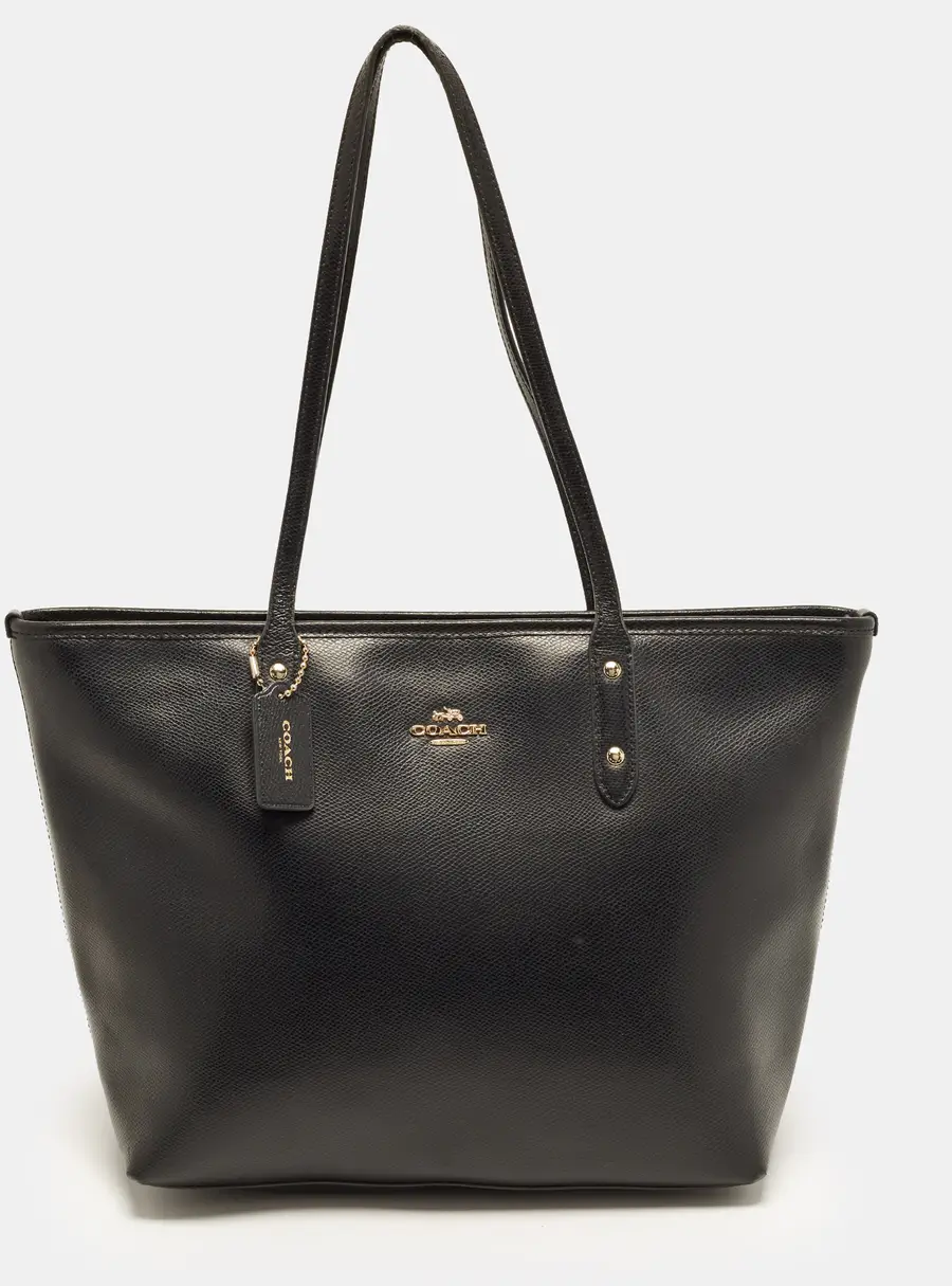 Coach City Black Leather Top Zip Tote