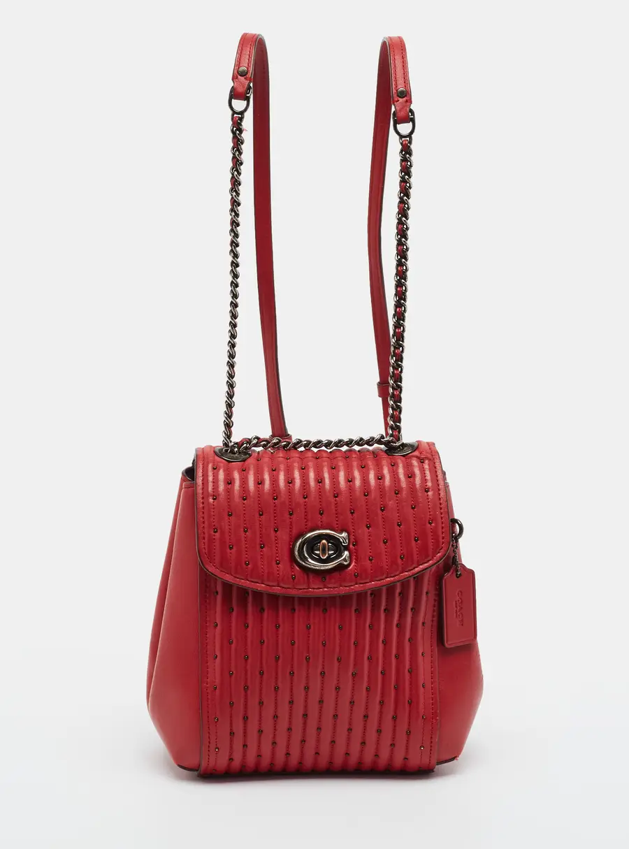 Coach Parker Studded Red Quilted Leather Convertible Backpack