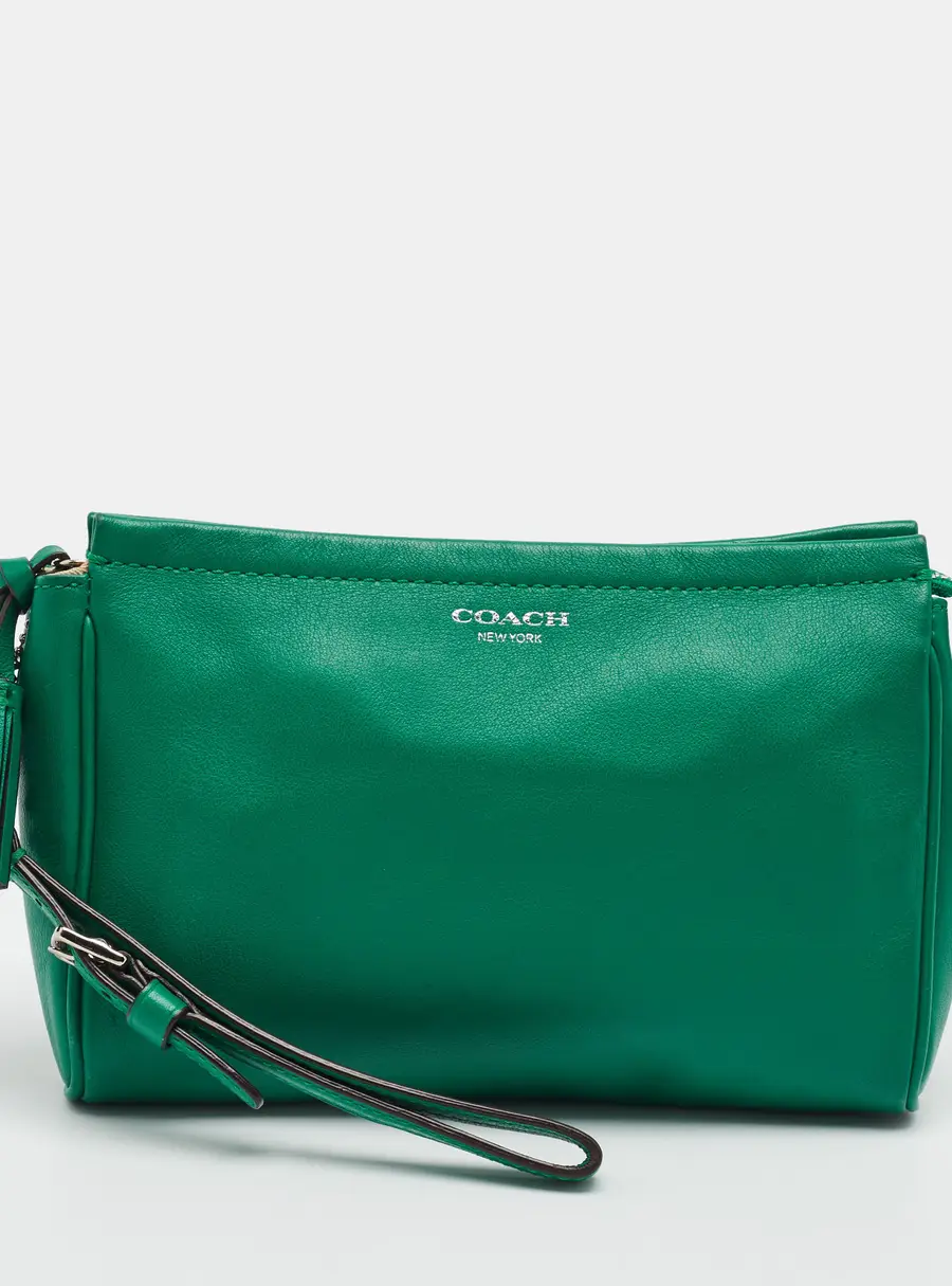 Coach Tassel Green Leather Wristlet Pouch