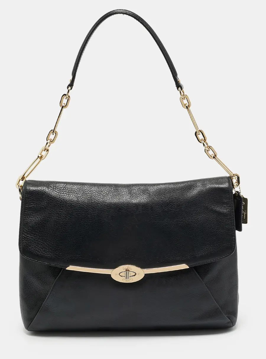 Coach Madison Flap Black Leather Shoulder Bag
