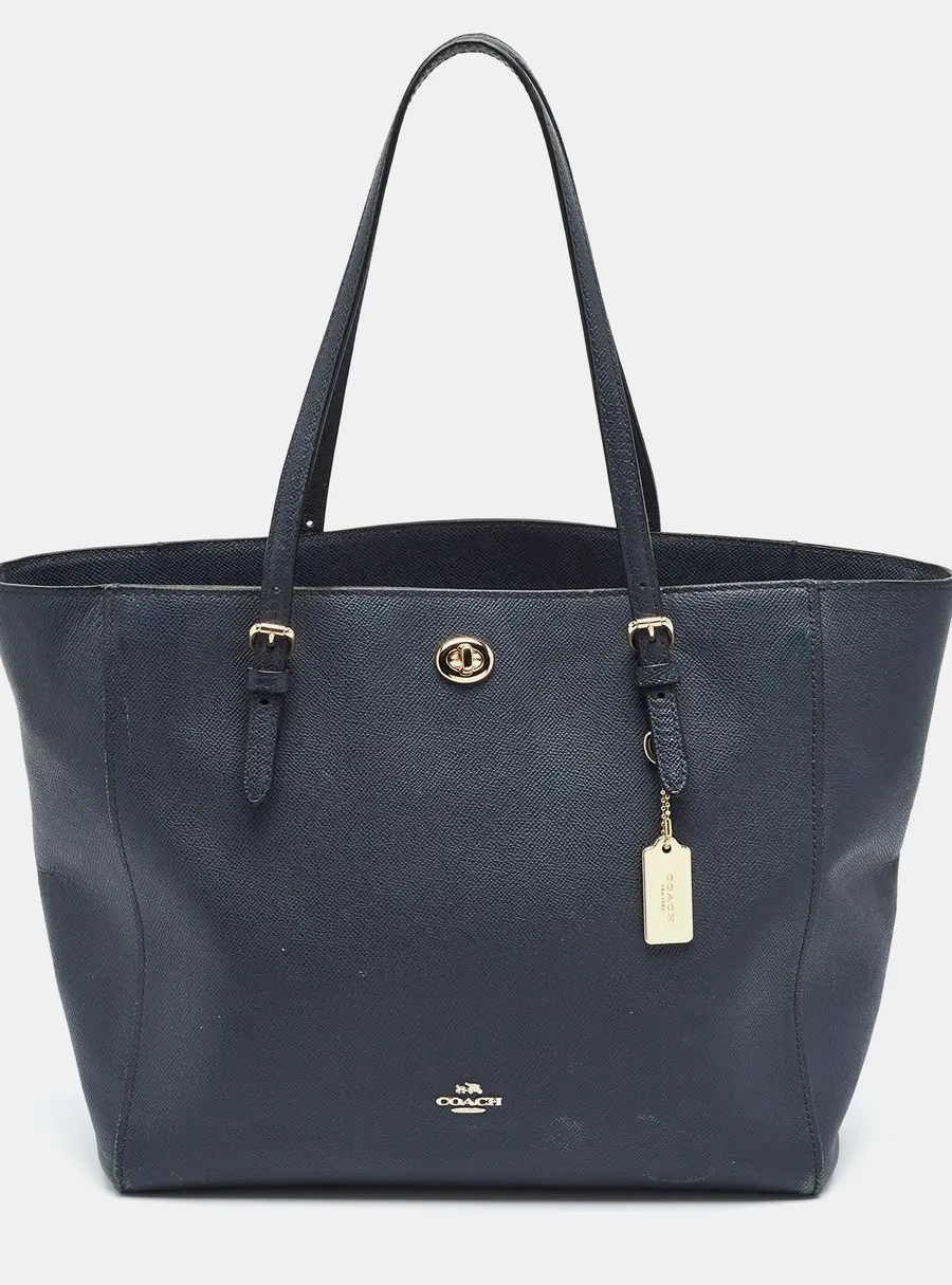 Coach Turnlock Navy Blue Leather Shopper Tote