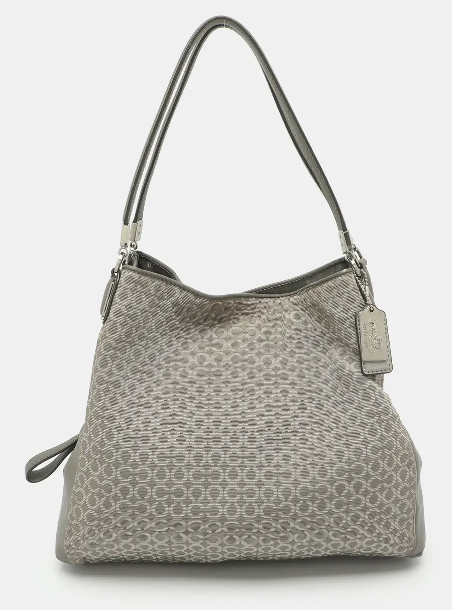 Coach Edie Grey Signature Canvas and Leather Shoulder Bag