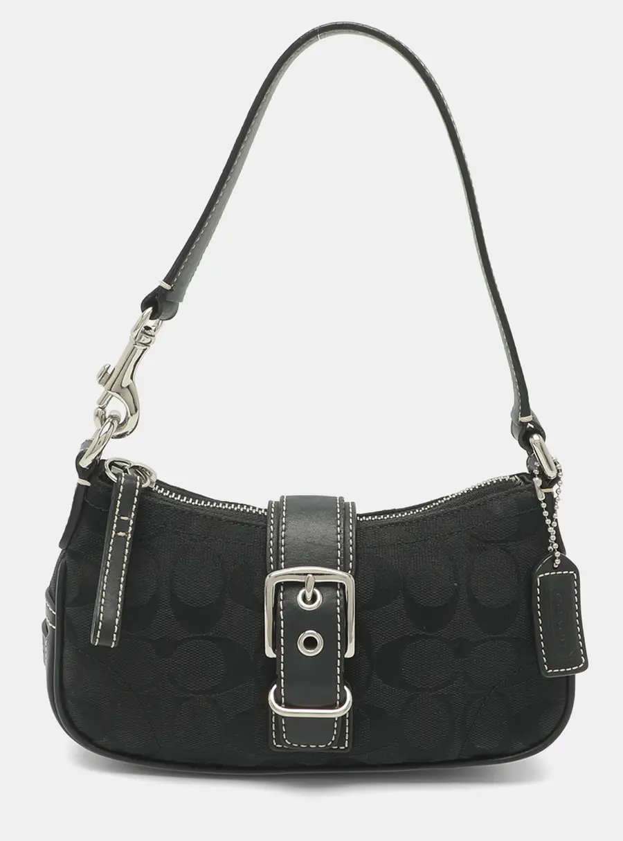 Coach C Soho Black Signature Canvas and Leather Shoulder Bag