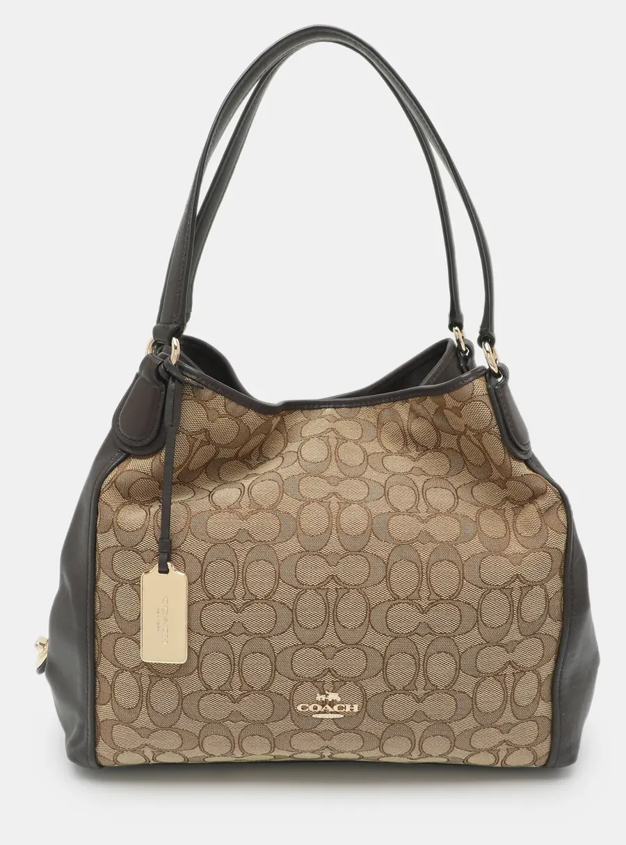 Coach Brown/Beige Signature Canvas and Leather Edie 31 Shoulder Bag