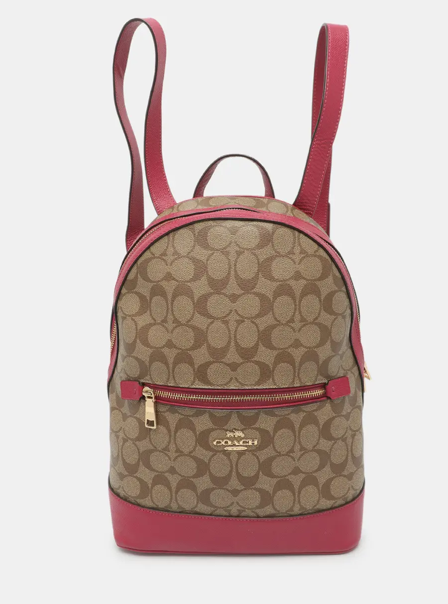 Coach Kenley Beige/Pink Signature Coated Canvas and Leather Backpack