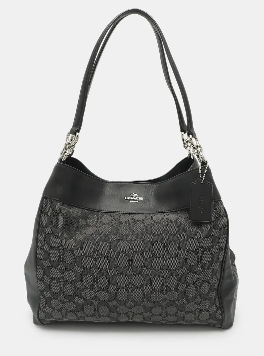 Coach Lexy Black Signature Canvas and Leather Shoulder Bag