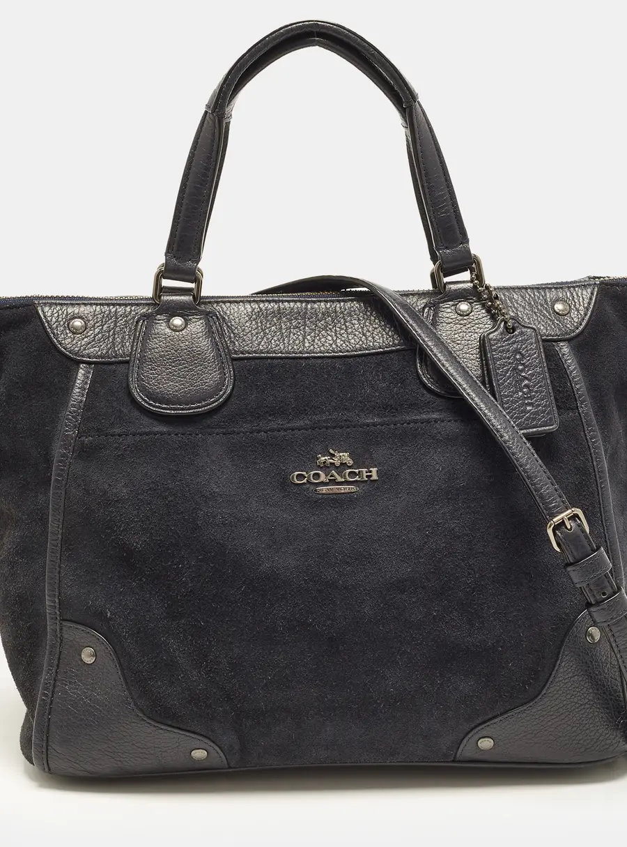 Coach Mickie Midnight Blue Suede & Leather Satchel
