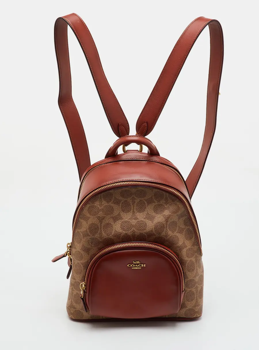 Coach Carrie 23 Brown Signature Coated Canvas and Leather Backpack
