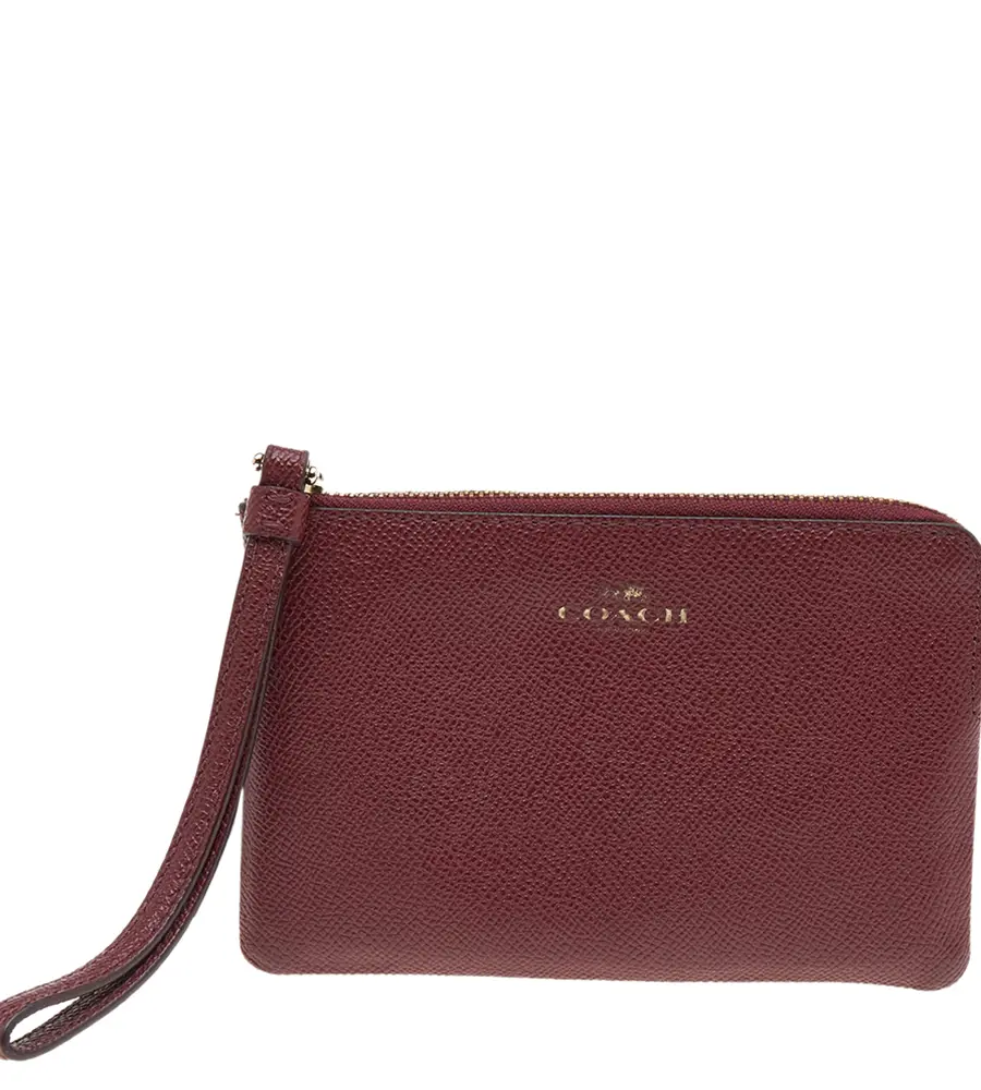 Coach Burgundy Leather Card Case Wristlet