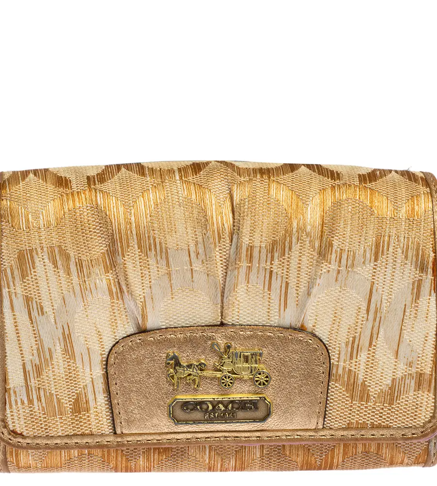 Coach Gold Ombre Signature Op Art Canvas And Leather Compact Wallet