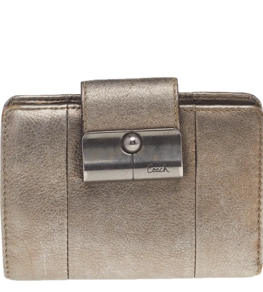 Coach Metallic Gold Leather Compact Wallet