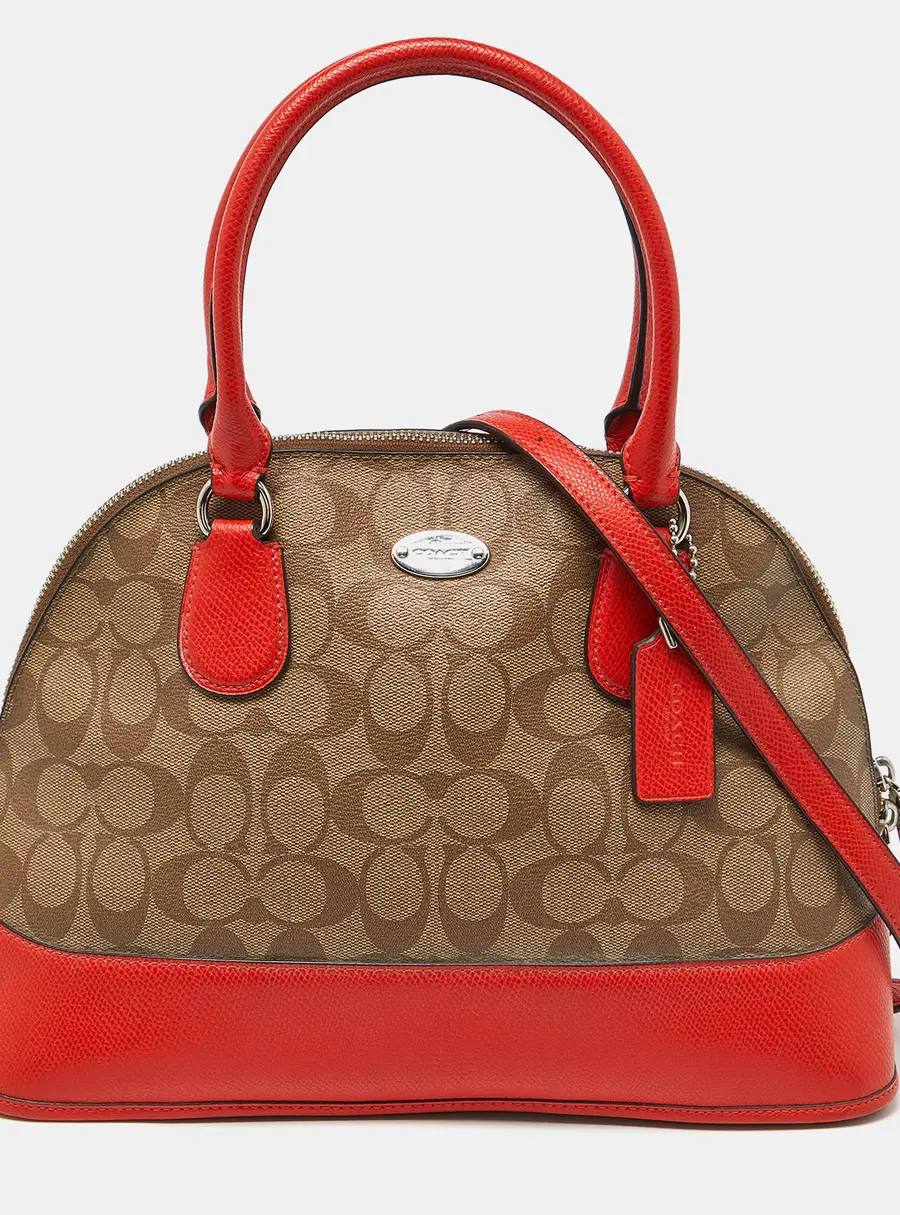 Coach Brown/Orange Signature Coated Canvas and Leather Cora Dome Satchel