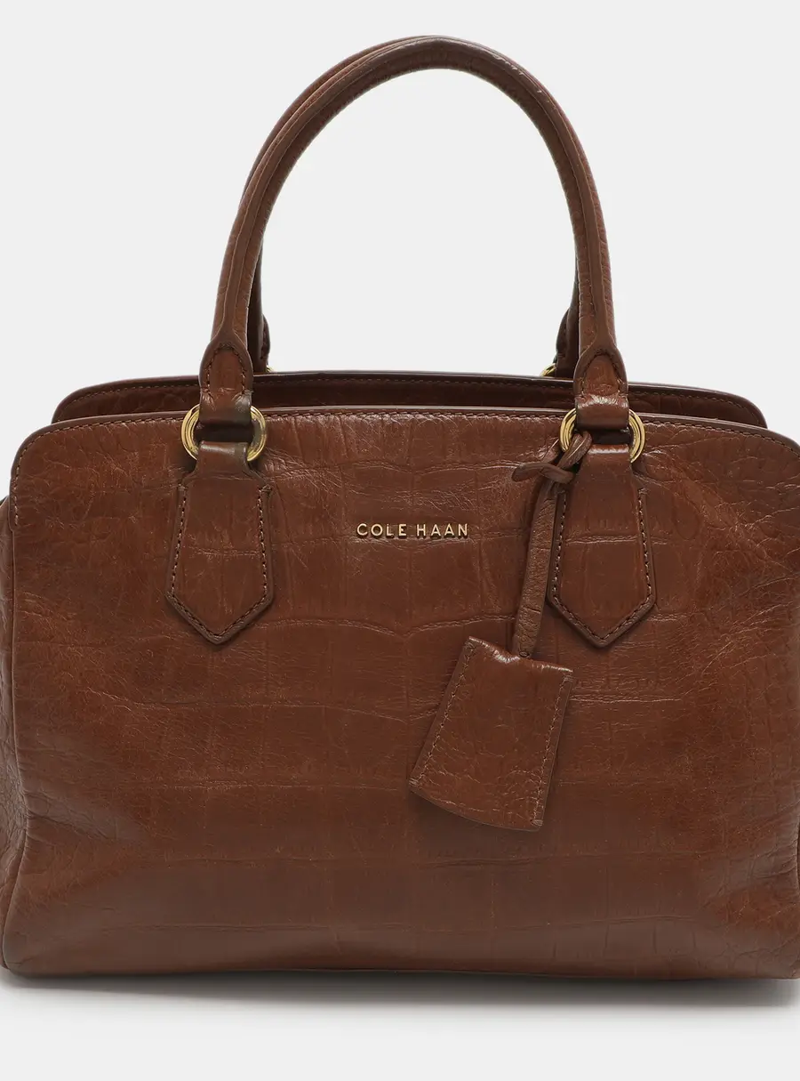 Cole Haan Brown Croc Embossed Leather Satchel
