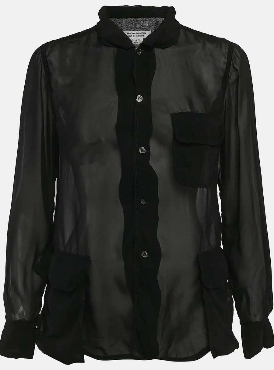Comme des Garcons Black Crepe Long Sleeve Sheer Shirt M