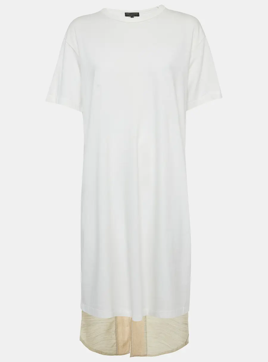 Comme des Garcons White Wool and Jersey Asymmetric T-Shirt Dress M