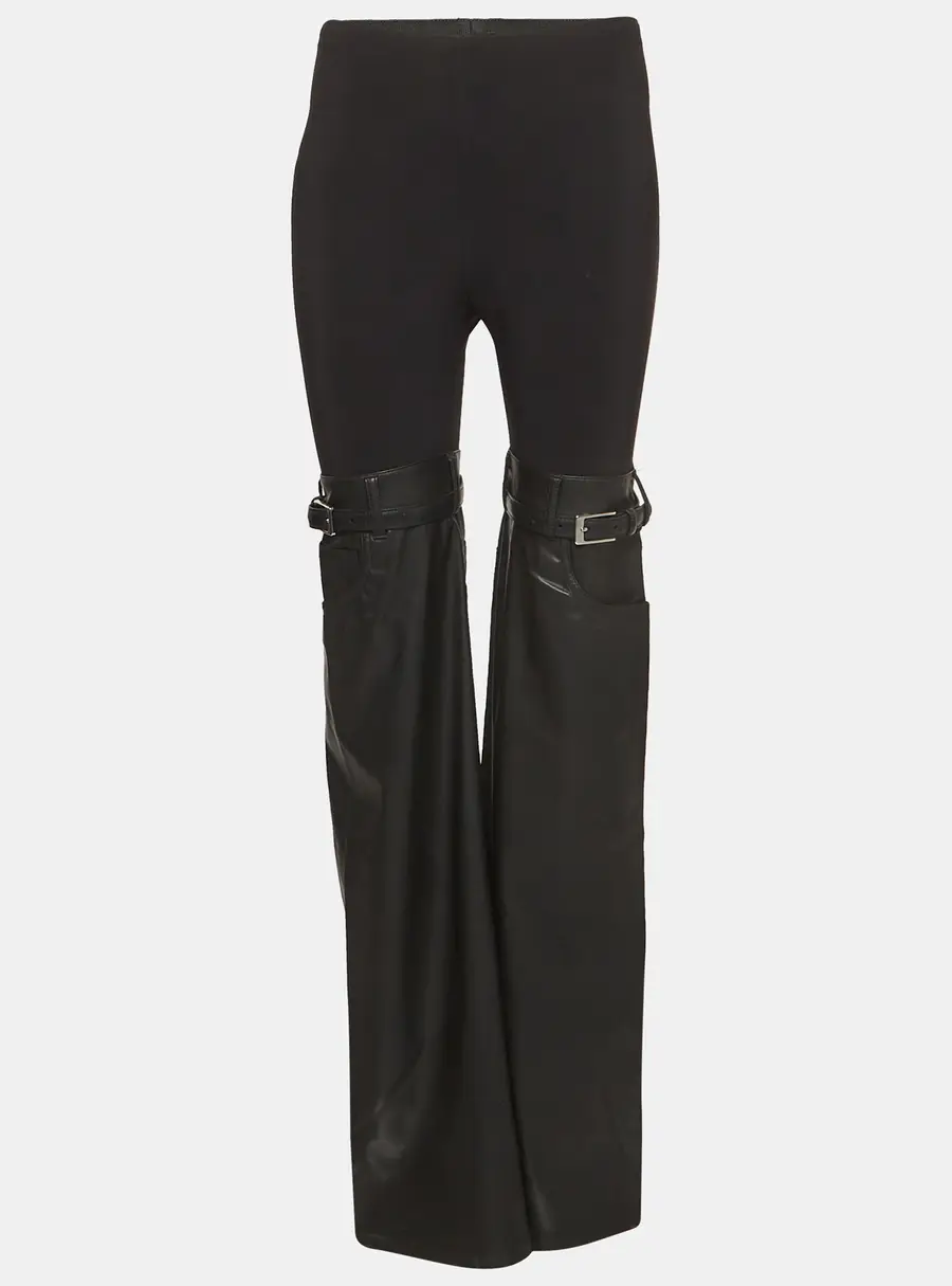 Coperini Black Jersey & Faux Leather Wide Legged Pants S