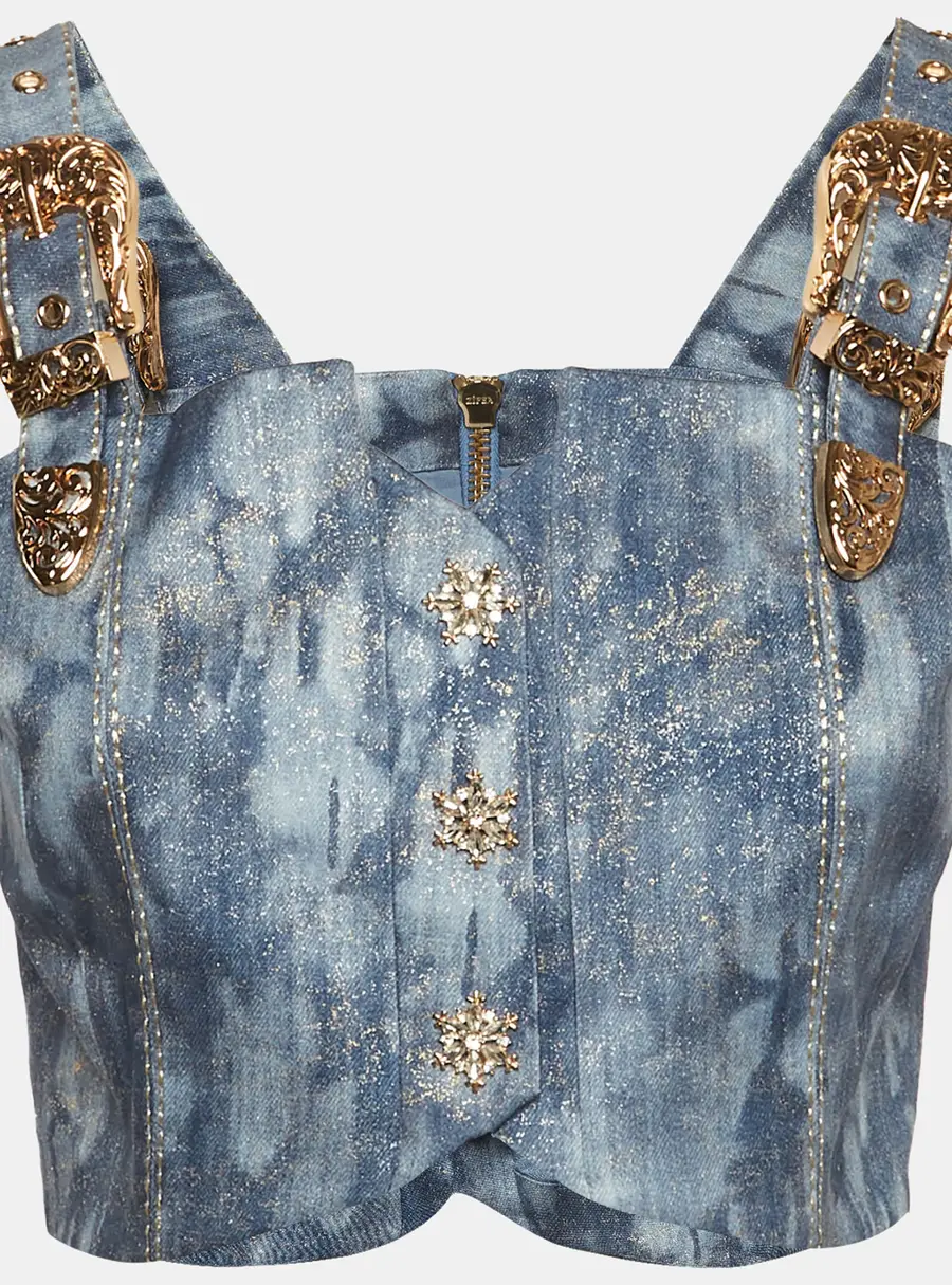 Copurs Blue Tencel Belt Detail Crop Top M