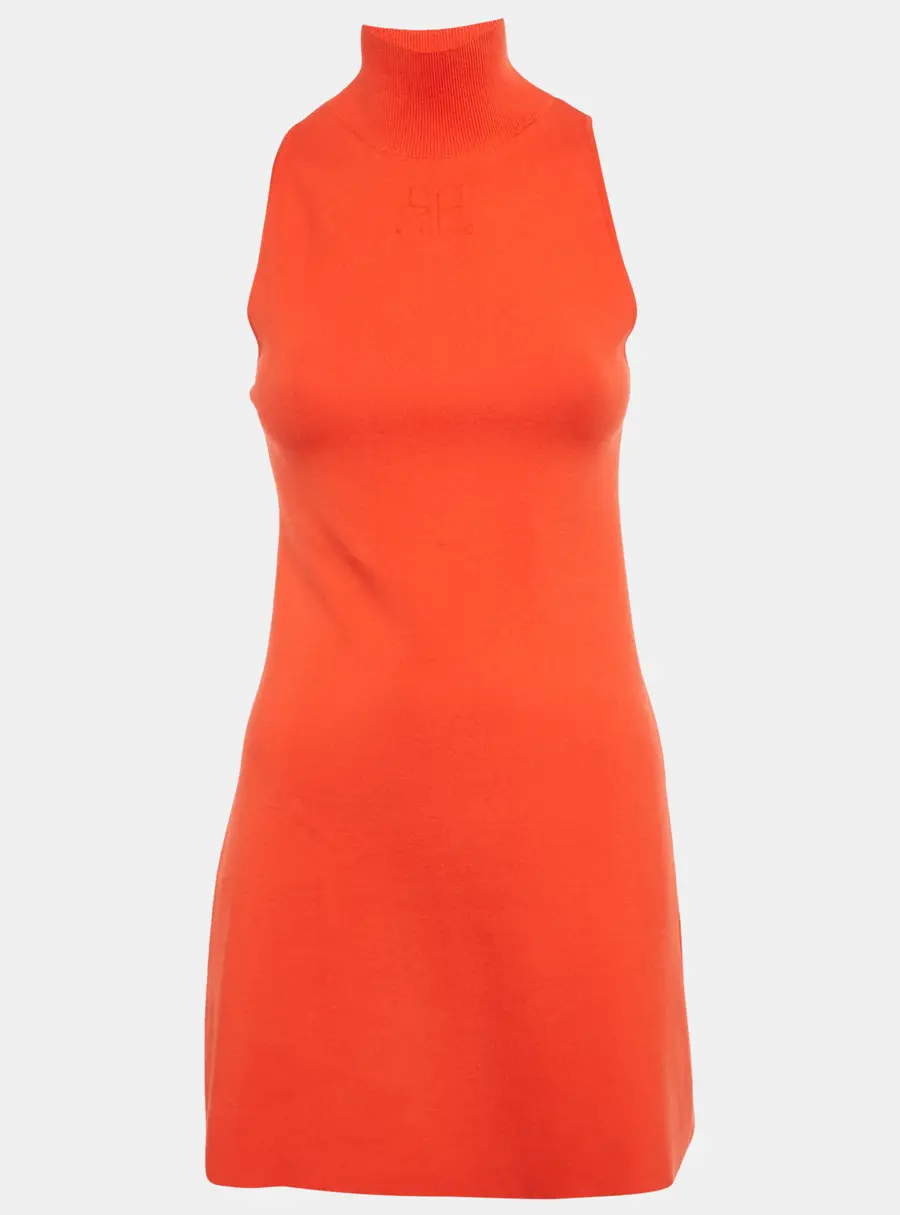 Courrèges Orange Logo Embossed Knit A-Line Mini Dress S