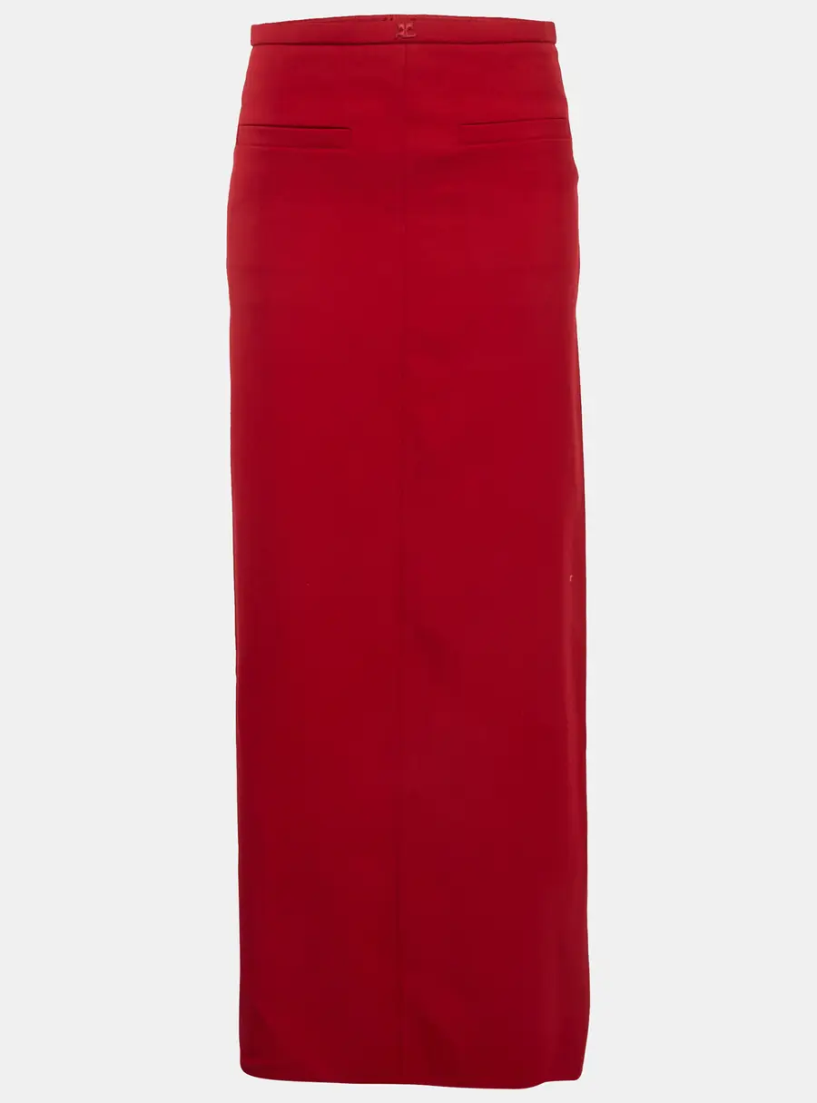 Courrèges Red Wool Slit Maxi Skirt XS