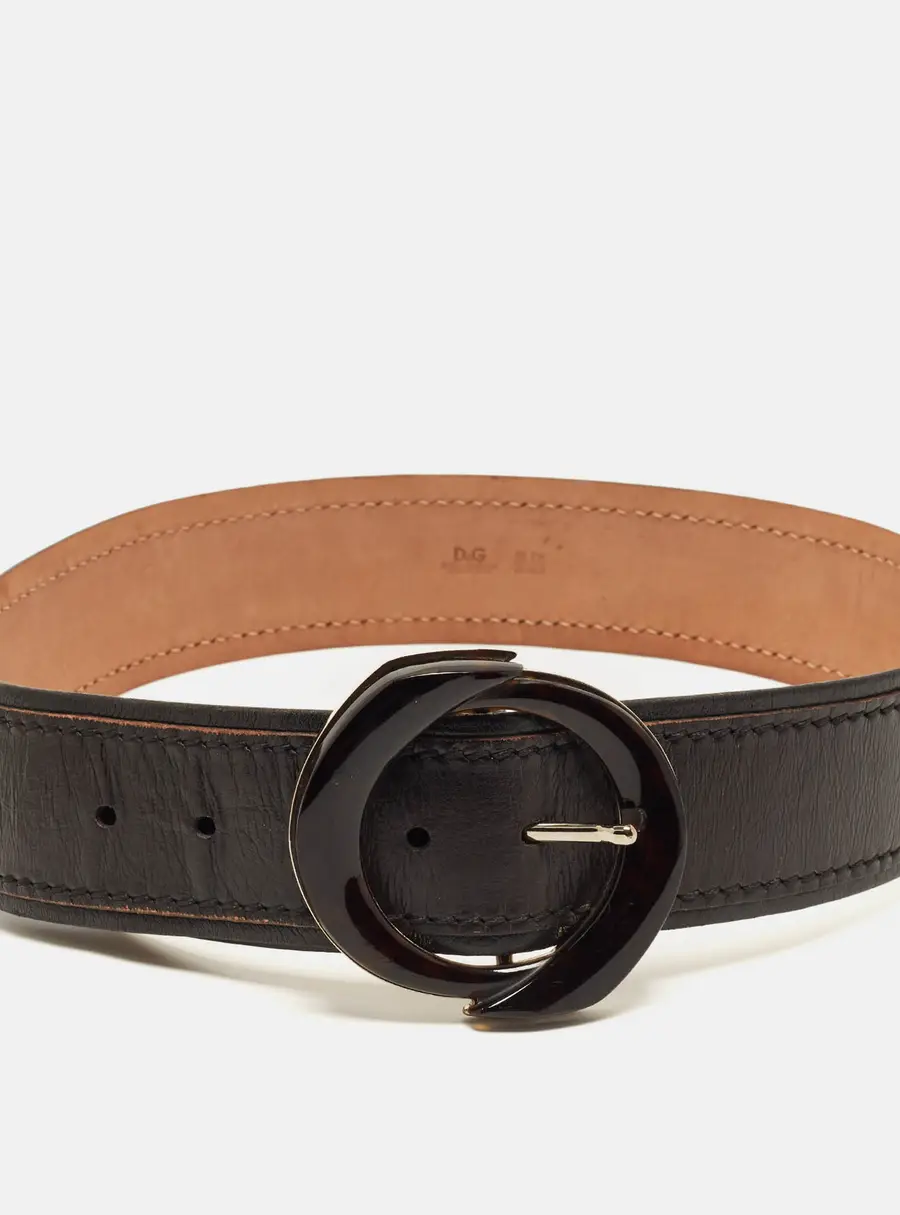 D&G 90CM Round Buckle Wide Dark Brown Leather