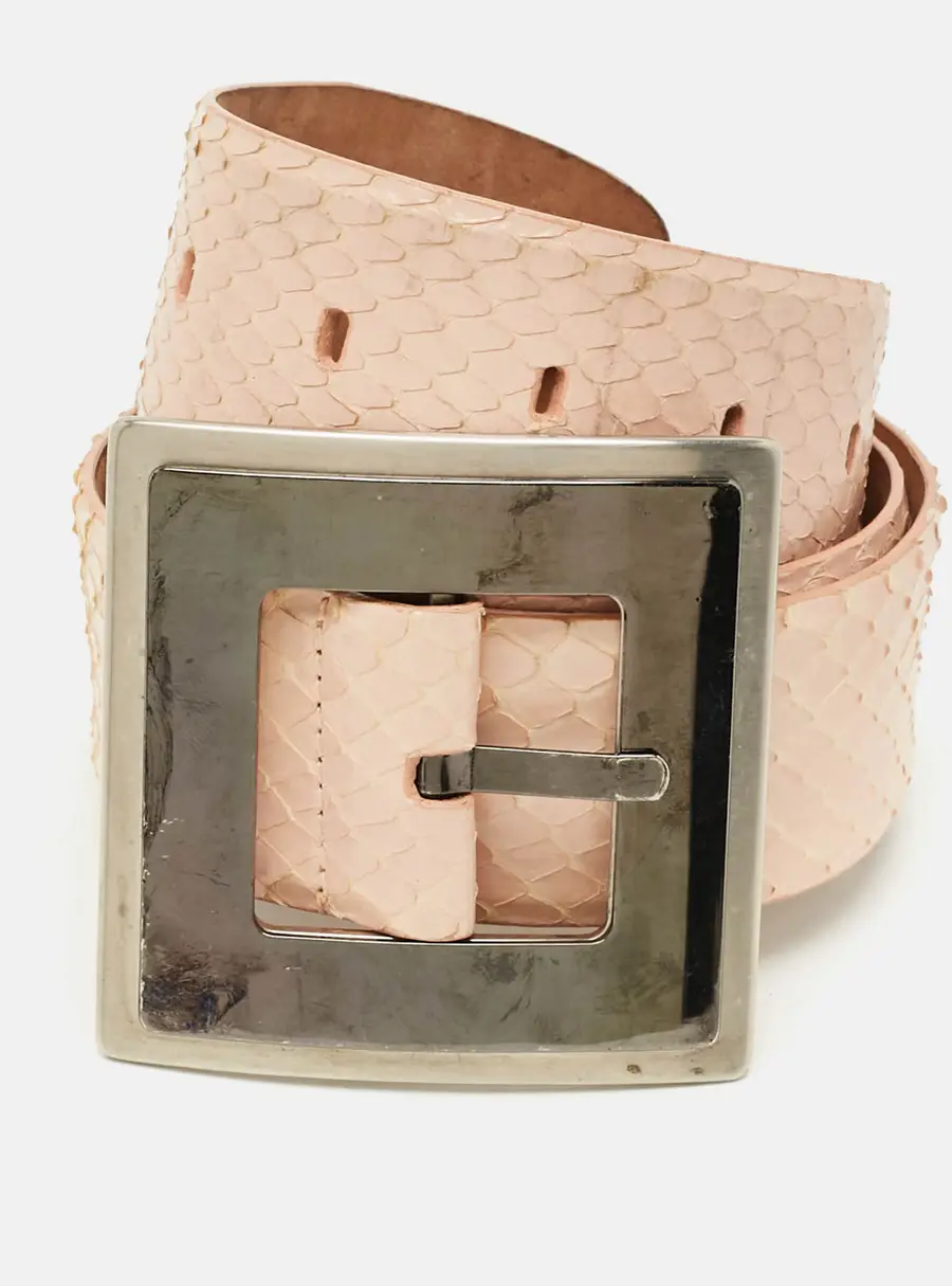 D&G 85 CM Wide Buckle Belt Peach Snakeskin Leather