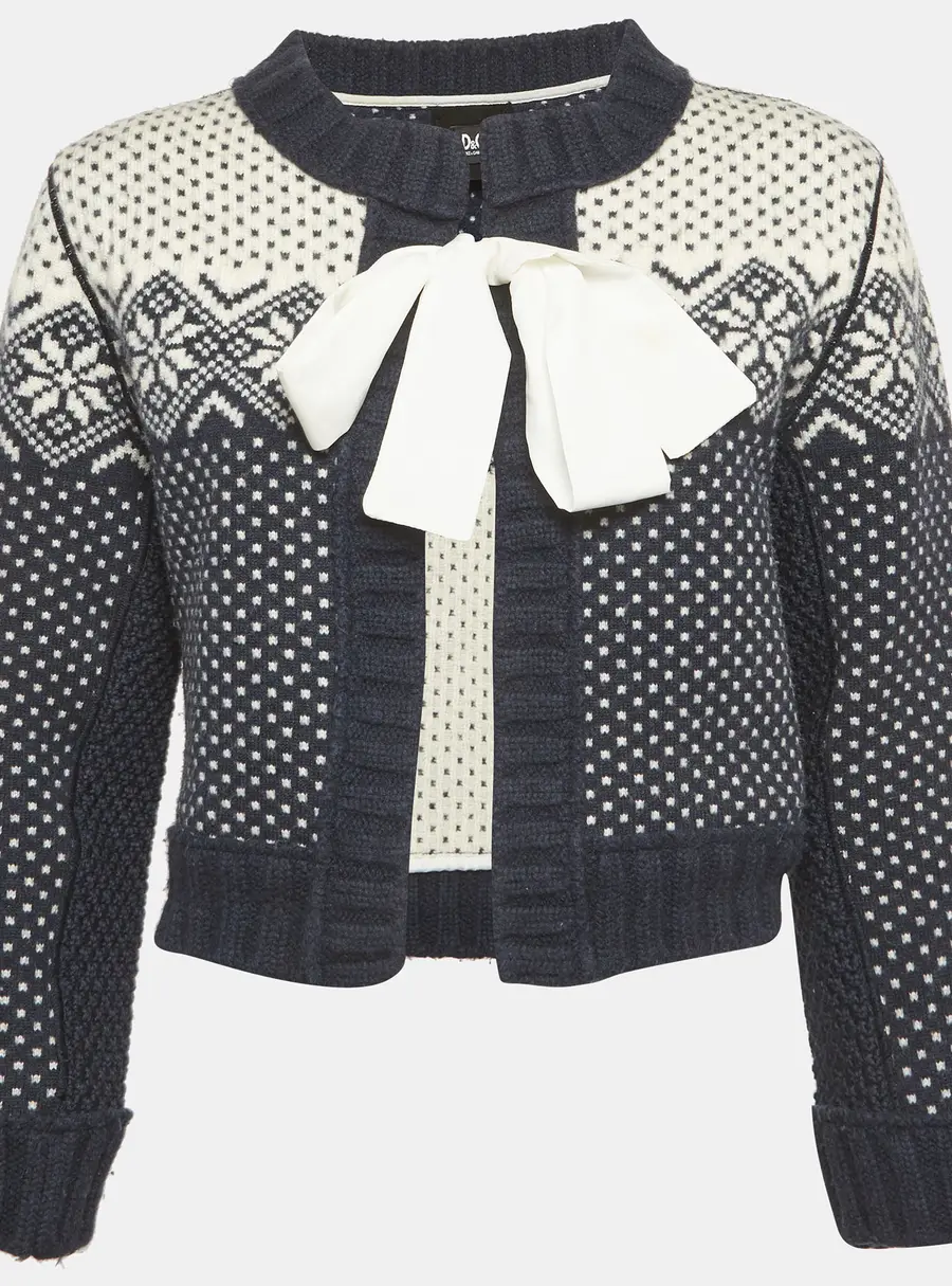 D&G Blue Intarsia Wool Knit Crop Cardigan M