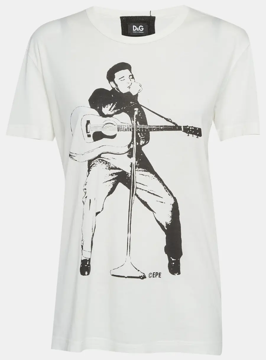 D&G White Printed Jersey T-Shirt L