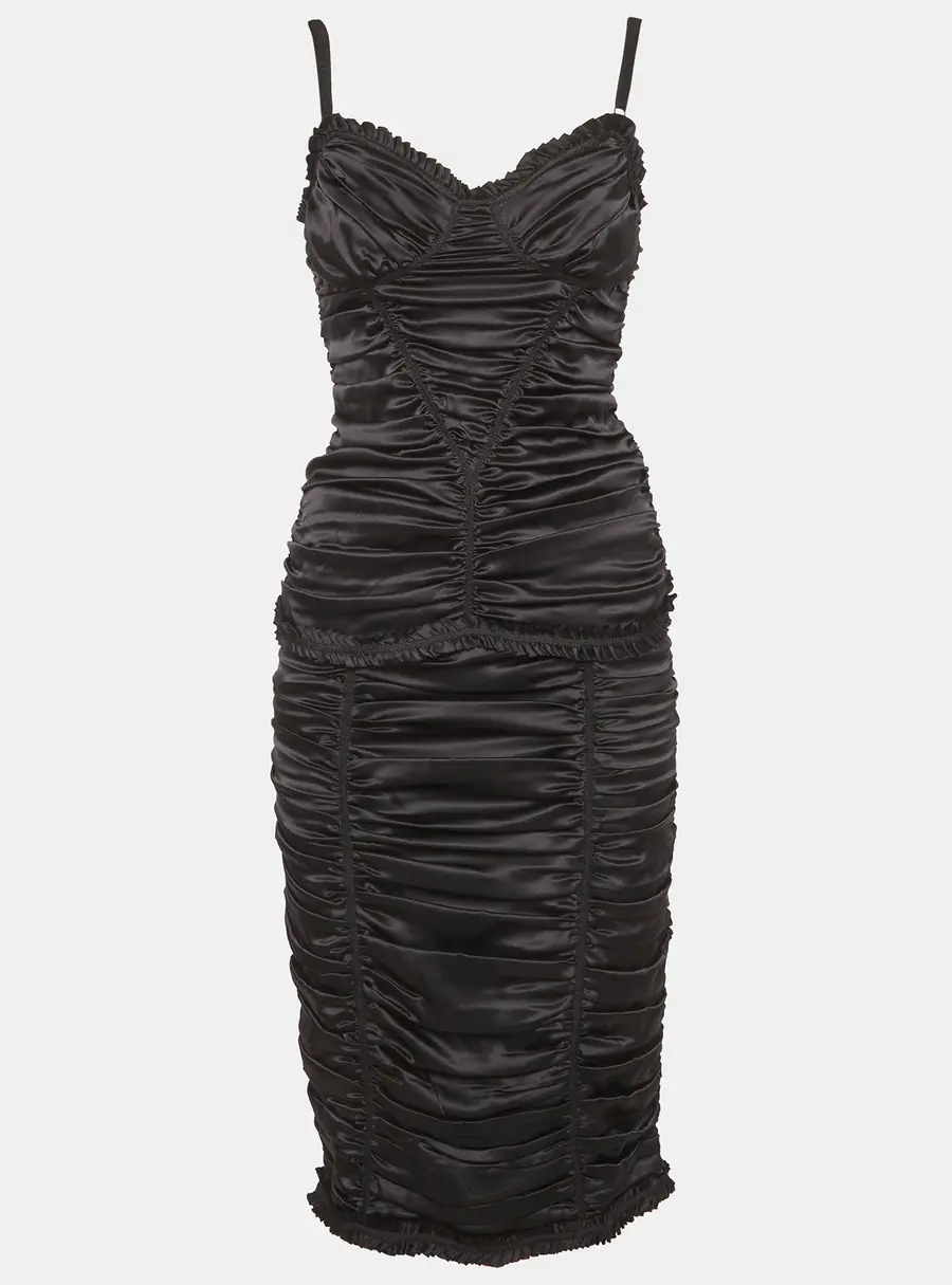 D&G Black Satin Ruched Top and Skirt Set M/L