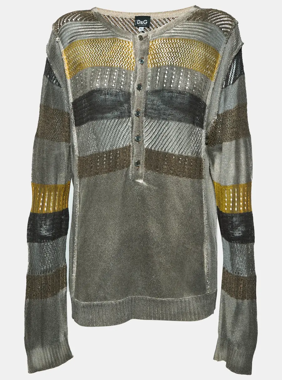 D&G Multicolour Stripe Knit Half Button Sweater XL