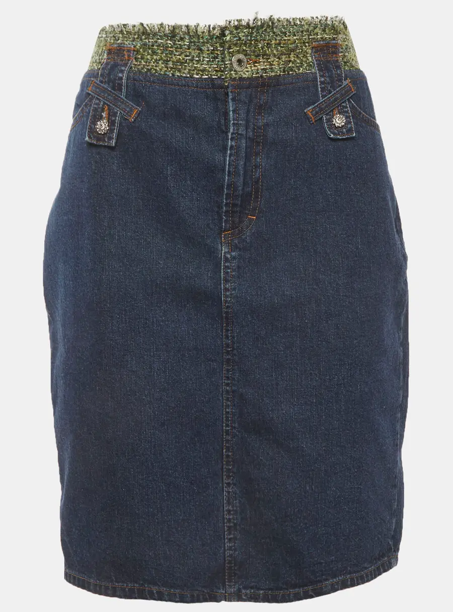 D&G Blue Denim and Tweed Hight Waist Pencil Skirt L