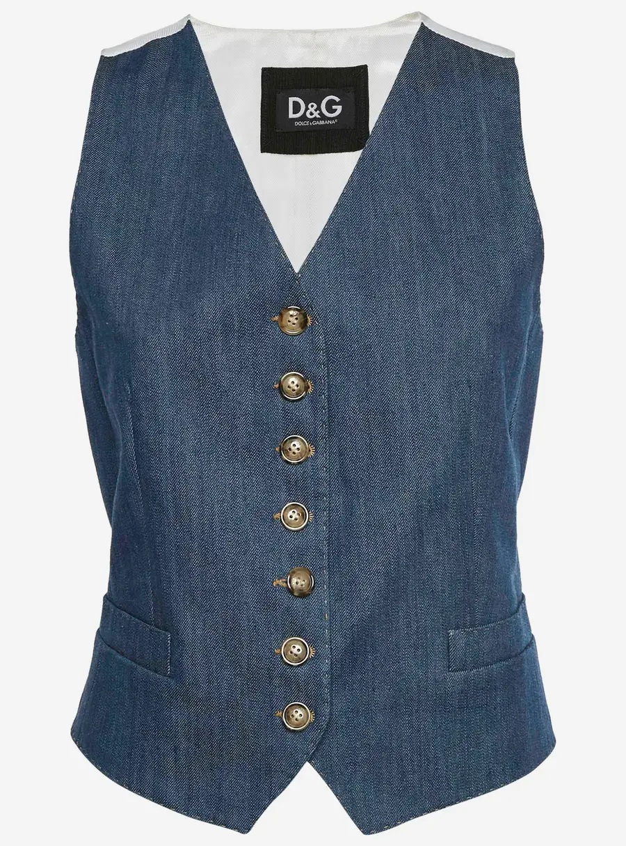 D&G Navy Blue Denim Fitted Vest Jacket M