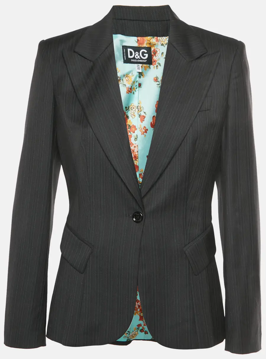 D&G Black Pinstripe Wool Blend Regular Fit Blazer M