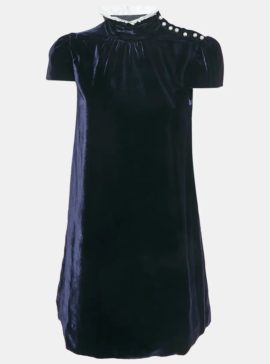 D&G Navy Blue Velvet Lace Trim Mini Dress S