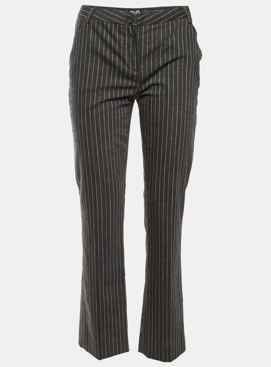 D&G Dark Grey Striped Wool Straight Fit Trousers S/M