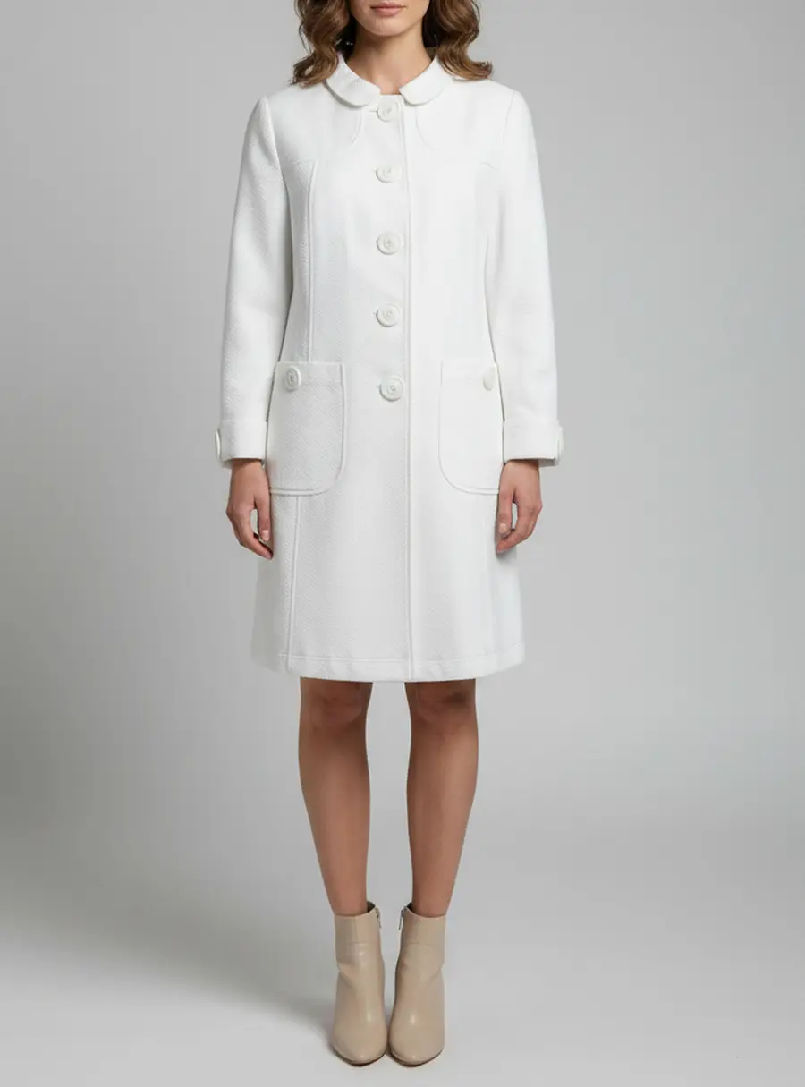 D&G White Textured Cotton Pique Mid Length Coat S