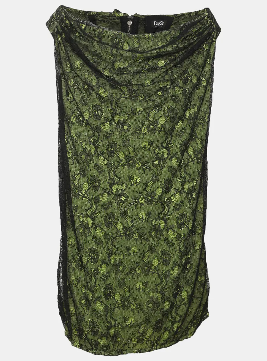 D&G Black/Green Lace Sleeveless Top L