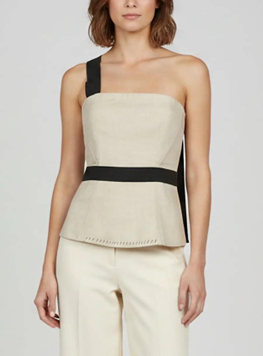 D&G Beige Linen Blend Asymmetrical Strap Detail Corset M