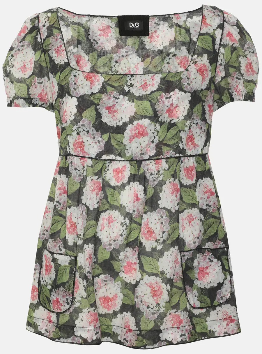 D&G Multicolor Poplin Square Neck Ruffle Top M